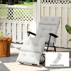 Outsunny Sun Lounger Cushions Only, 190x56x10cm Garden Lounge Chair Cushions, UPF20+ 220gsm Fabric, Thick Sunbed Replacement Pads with 6 Ties, Light Grey - 2