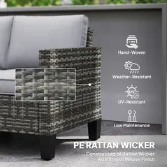 Outsunny Two-Seater Rattan Outdoor Sofa - Dark Grey - 5