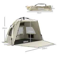 Outsunny Three-Man UPF15+ Beach Tent, with Extended Floor - Green - 3