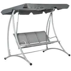 Outsunny Three Person Steel Outdoor Porch Swing Chair Bench w/ Canopy Cover Grey - 1