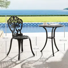 Outsunny Three-Piece Aluminium Floral Bistro Set - Black - 3
