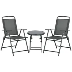 Outsunny Three-Piece Garden Seat Set, with Glass-Top Table - Dark Grey - 1