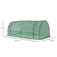 Outsunny Tunnel Greenhouse Green Grow House for Garden Outdoor, Steel Frame, PE Cover, Green, 200 x 100 x 80cm - 3