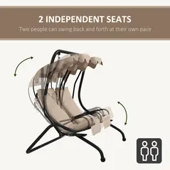 Outsunny Two-Seat Garden Swing Chair, with Protective Canopy - Beige - 4