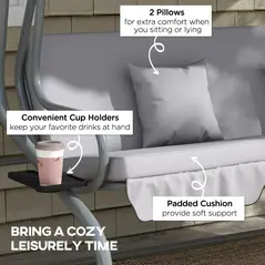 Outsunny Three-Person garden Swing Chair, with Adjustable Canopy - Light Grey - 7