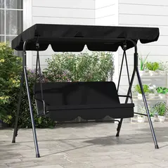 Outsunny Three-Seater Garden Swing Chair, with Adjustable Canopy - Black - 8