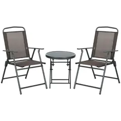 Outsunny Three-Piece Garden Seat Set, with Glass-Top Table - Brown - 1
