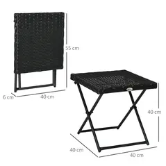 Outsunny Square PE Wicker Rattan Folding Table - Black - 3