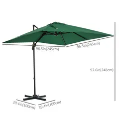 Outsunny Square Umbrella Parasol W/360° Rotation, 245Lx245Wx248H cm-Green - 3