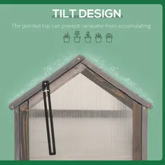 Outsunny Wooden Cold Frame Garden Polycarbonate Greenhouse with Openable Top Cover, Grow House for Flowers, Vegetables, Plants, 90 x 52 x 50cm, Grey - 6