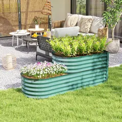 Outsunny Two-Tier Galvanised Steel Garden Planter - Dark Green - 2