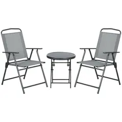 Outsunny Three-Piece Garden Seat Set, with Glass-Top Table - Light Grey - 1