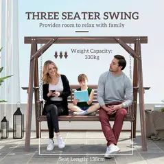 Outsunny Three-Seater Wooden Swing Bench - 4