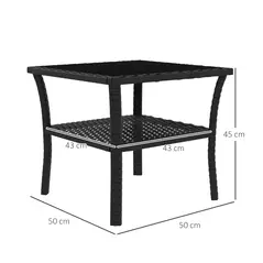 Outsunny Two-tier PE Rattan Square Coffee Table - Black - 3
