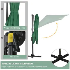Outsunny Square Umbrella Parasol W/360° Rotation, 245Lx245Wx248H cm-Green - 6