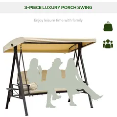 Outsunny Swing Chair Hammock Chair 3 Seater Canopy Cushion Shelter Outdoor Bench Steel Beige - 7
