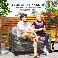 Outsunny Two-Seater Rattan Outdoor Sofa - Dark Grey - 4