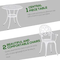 Outsunny Three-Piece Elegant Aluminium Garden Set - White - 4