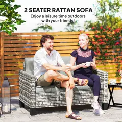 Outsunny Two-Seater Rattan Outdoor Sofa - Light Grey - 4