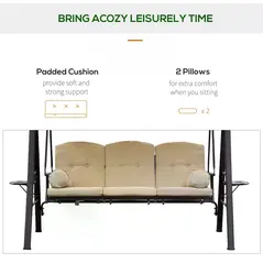 Outsunny Swing Chair Hammock Chair 3 Seater Canopy Cushion Shelter Outdoor Bench Steel Beige - 5