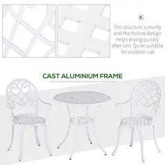 Outsunny Three-Piece Elegant Aluminium Garden Set - White - 5