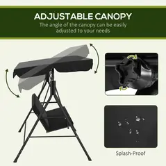 Outsunny Three-Seater Garden Swing Chair, with Adjustable Canopy - Black - 4