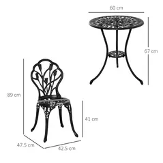 Outsunny Three-Piece Aluminium Floral Bistro Garden Set - Black - 3