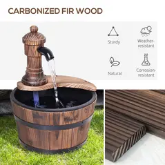 Outsunny Wood Barrel Patio Water Fountain Garden Decorative Ornament Water Feature with Electric Pump (Type A) - 5