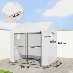 Outsunny Walk-in Greenhouse, Outdoor Tomato Greenhouse with Roll-up Door and Mesh Windows, PE Cover, 200 x 140 x 200cm, White - 3
