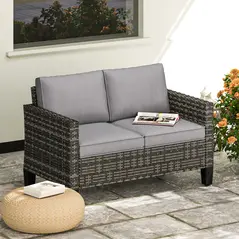 Outsunny Two-Seater Rattan Outdoor Sofa - Dark Grey - 2