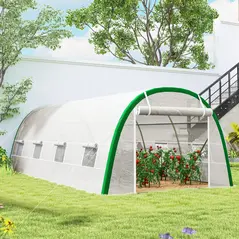 Outsunny Walk-in Polytunnel Greenhouse Tunnel Warm House Tent with Zipped Doors, 8 Mesh Windows, PE Cover, 6 x 3 m, White - 9