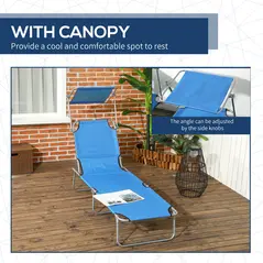 Outsunny Sun Lounger, with Adjustable Face Canopy - Bright Blue - 6