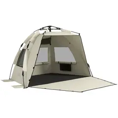 Outsunny Three-Man UPF15+ Beach Tent, with Extended Floor - Green - 1