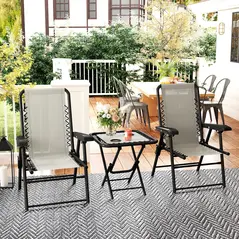 Outsunny Three-Piece Garden Table and Chair Set - Cream White - 2