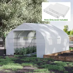 Outsunny Walk-In Tunnel Greenhouse with Replacement Cover, Outdoor Growhouse with PE Cover, Roll Up Door and 6 Windows, 4.5 x 3 x 2 m, White - 2