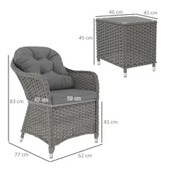Outsunny Three-Piece Super Padded Rattan Set - Light Grey - 3