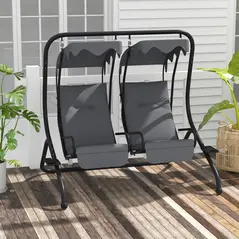 Outsunny Two-Seat Garden Swing Chair, with Protective Canopy - Grey - 2