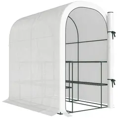Outsunny Walk-in Greenhouse with Shelves, Small Greenhouse with PE Cover and Roll-up Door, 123 x 187 x 189 cm, White - 1