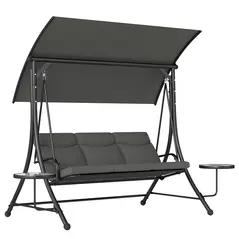 Outsunny Three-Seater Garden Swing, with Adjustable Canopy - Black/Grey - 1