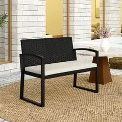 Outsunny Two-Seater Rattan Garden Bench - Beige - 9