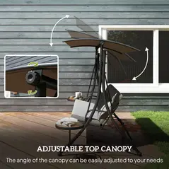 Outsunny Three-Seater Garden Swing, with Adjustable Canopy - Black/Grey - 4