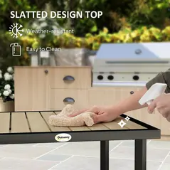 Outsunny Square Garden Dining Table with 5.4cm Parasol Hole, Slatted Top, Metal Frame, 86 x 86 x 71cm, Brown - 6