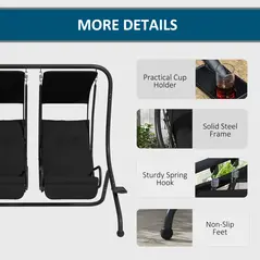 Outsunny Two-Seat Garden Swing Chair, with Protective Canopy - Black - 5