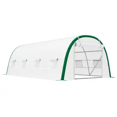 Outsunny Walk-in Polytunnel Greenhouse Tunnel Warm House Tent with Zipped Doors, 8 Mesh Windows, PE Cover, 6 x 3 m, White - 1