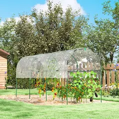 Outsunny Tunnel Tomato Greenhouse with 4 Hoops and Top Tap, Pointed Bottom and Guy Ropes, 400 x 123 x 171 cm, Clear - 9