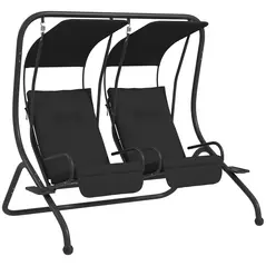 Outsunny Two-Seat Garden Swing Chair, with Protective Canopy - Black - 1