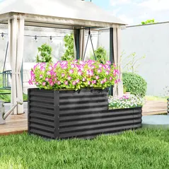 Outsunny Two-Tier Galvanised Steel Garden Planter - Dark Grey - 8