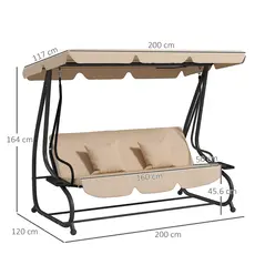 Outsunny Three-Person garden Swing Chair, with Adjustable Canopy - Light Brown - 3