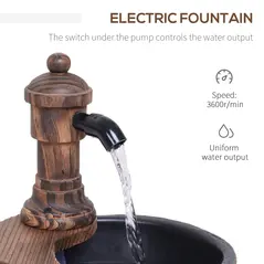 Outsunny Wood Barrel Patio Water Fountain Garden Decorative Ornament Water Feature with Electric Pump (Type A) - 4