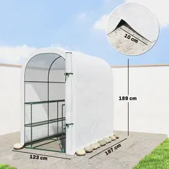Outsunny Walk-in Greenhouse with Shelves, Small Greenhouse with PE Cover and Roll-up Door, 123 x 187 x 189 cm, White - 3